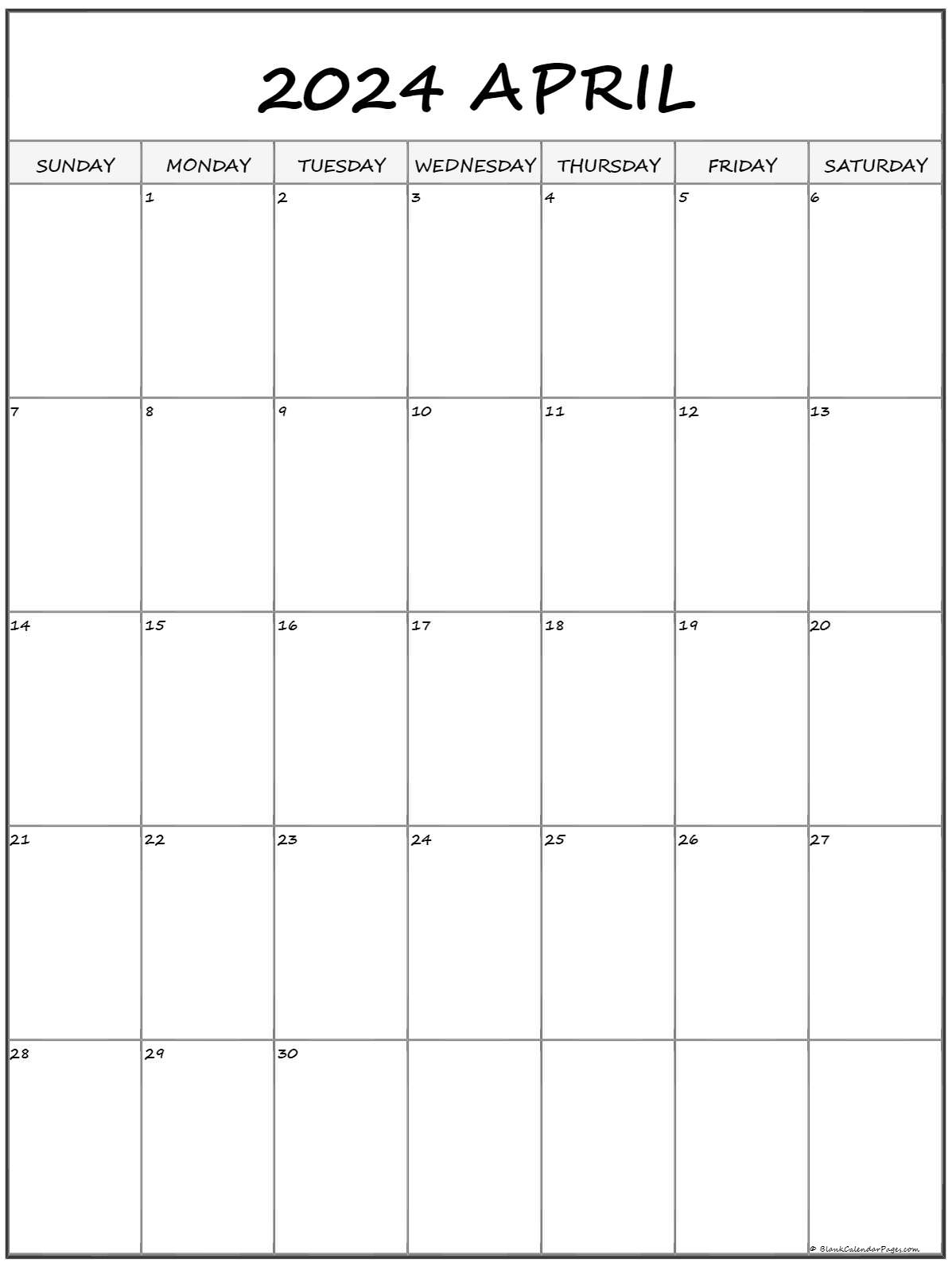 April 2024 Vertical Calendar Portrait