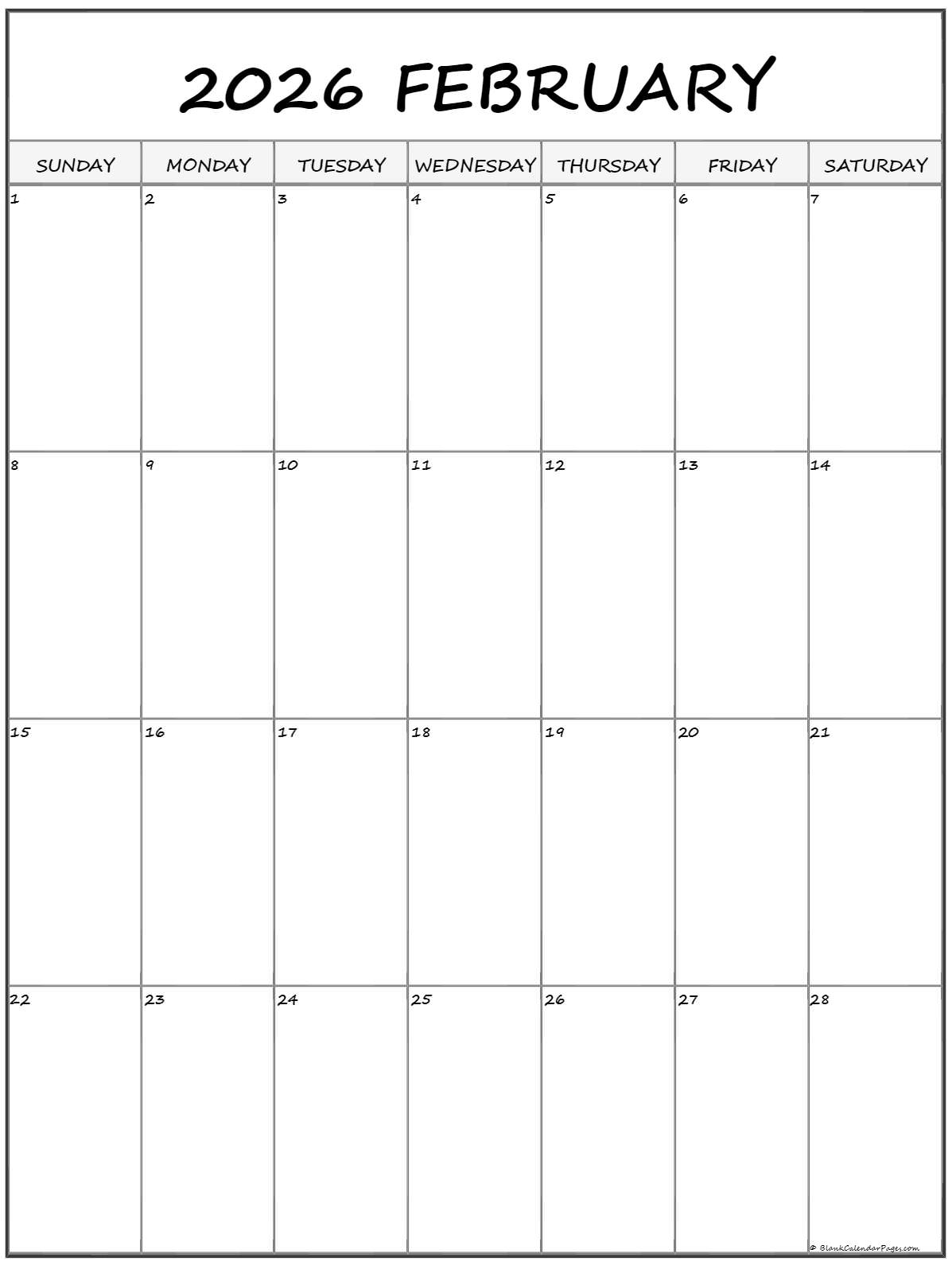February 2023 Vertical Calendar | Portrait