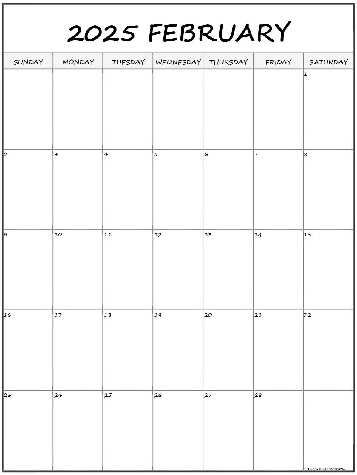 February 2025 Vertical Calendar Portrait