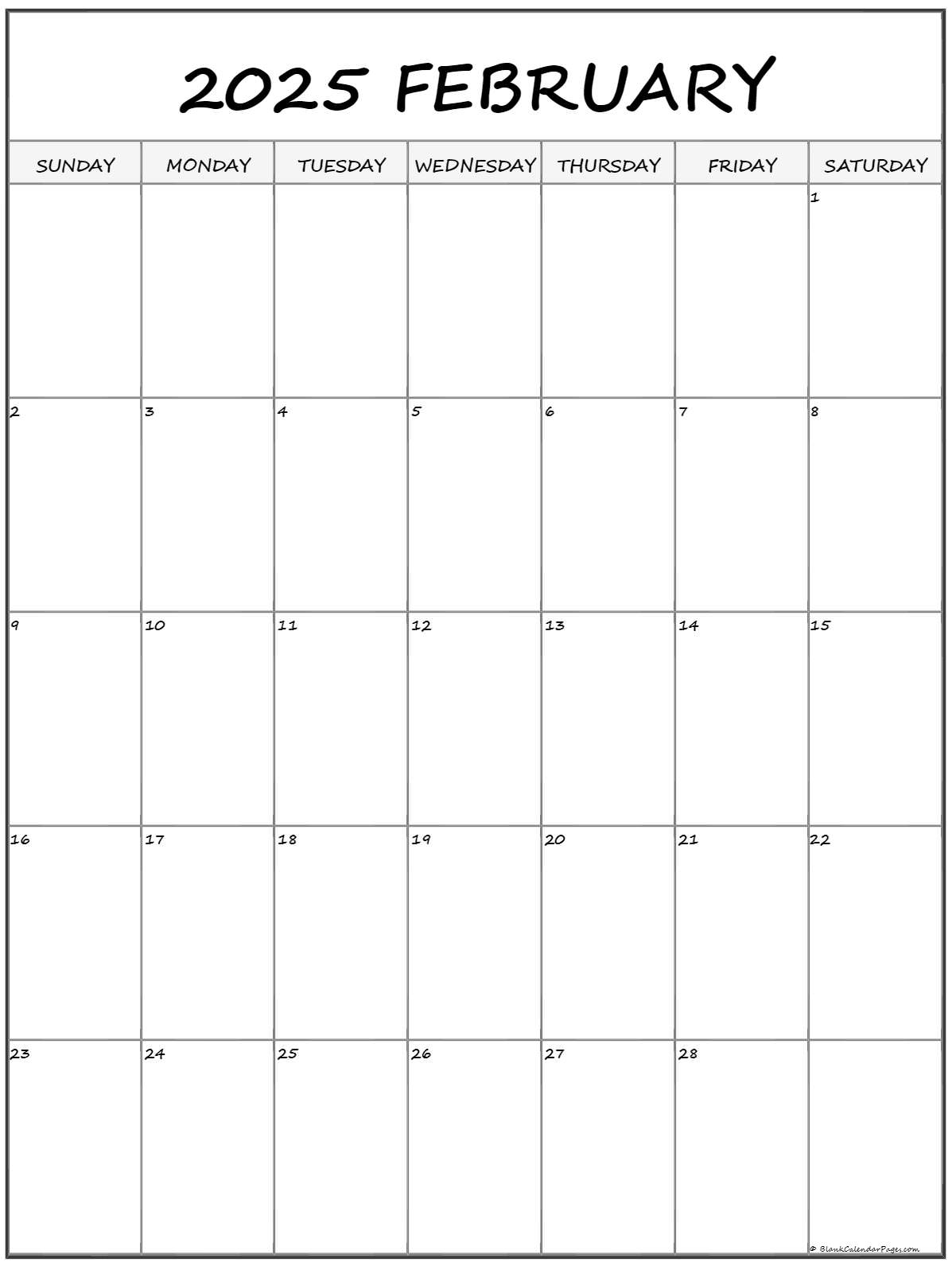 Blank Calendar Feb 2025 