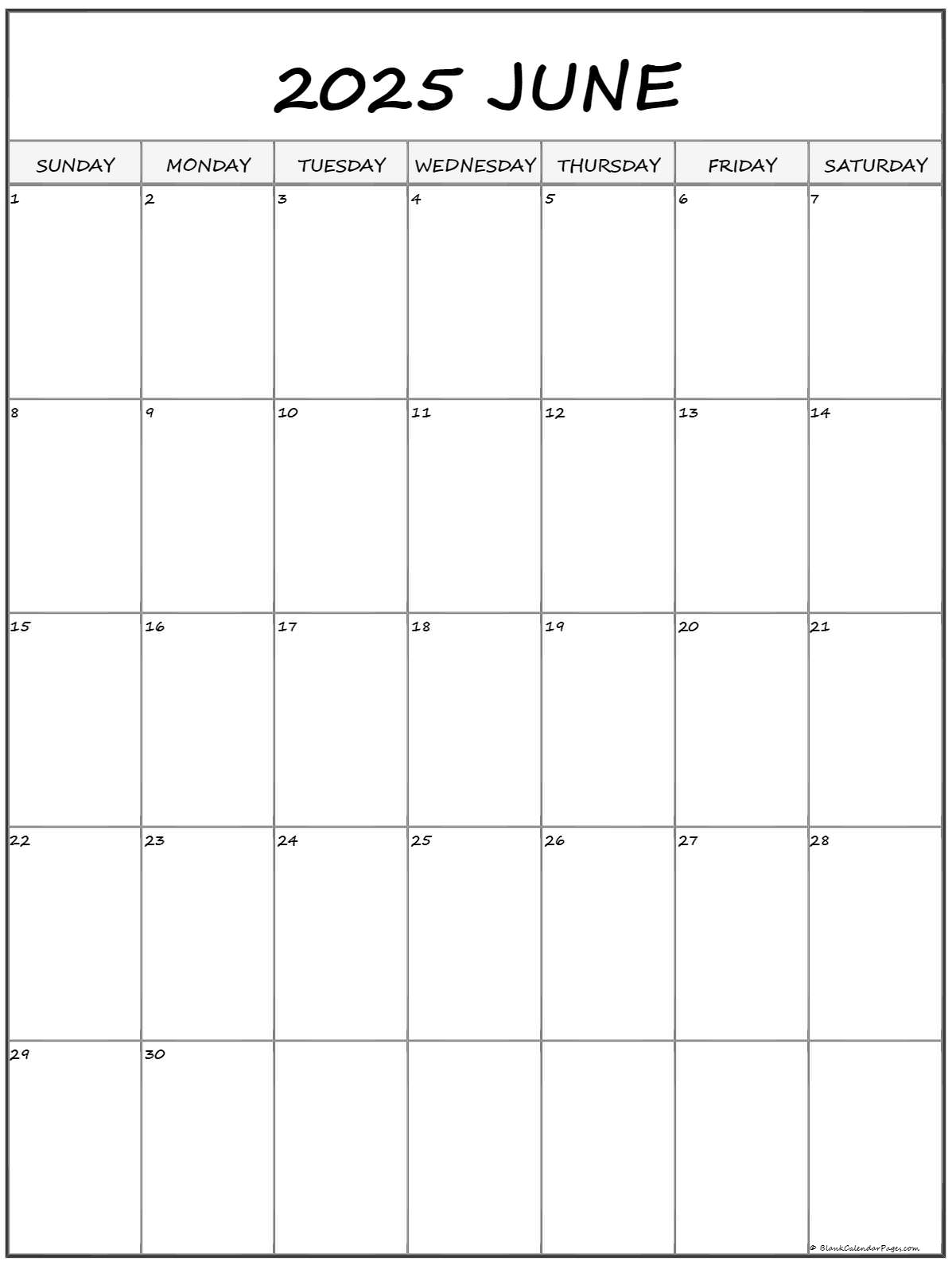 June 2025 Vertical Calendar 