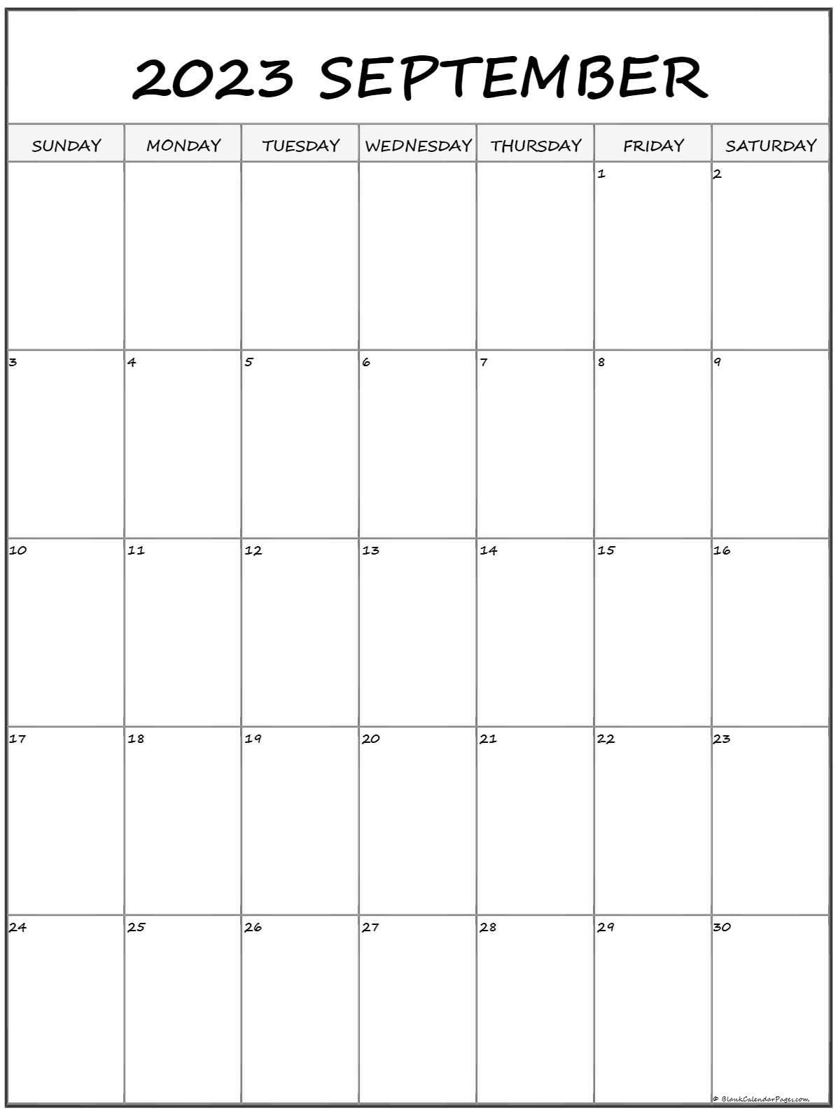 September 2023 Vertical Calendar 