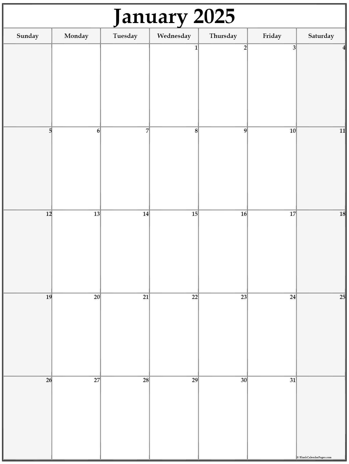 January 2025 Vertical Calendar | Portrait