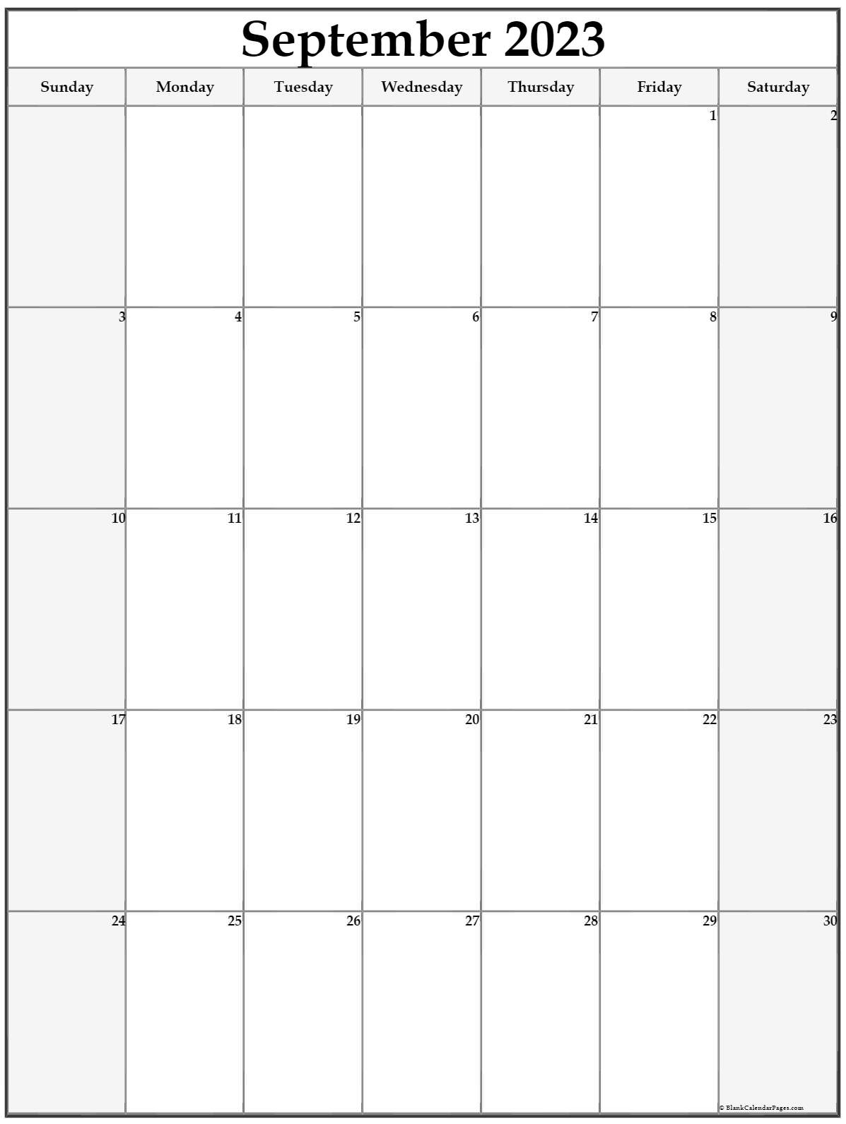 September 2023 Vertical Calendar