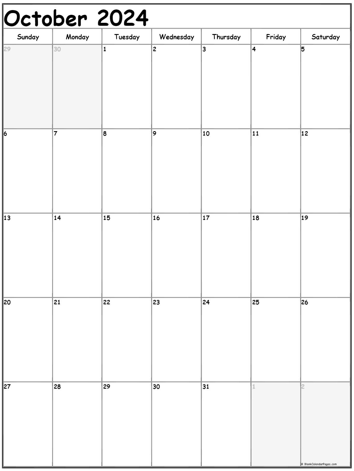 October 2021 Vertical Calendar | Portrait