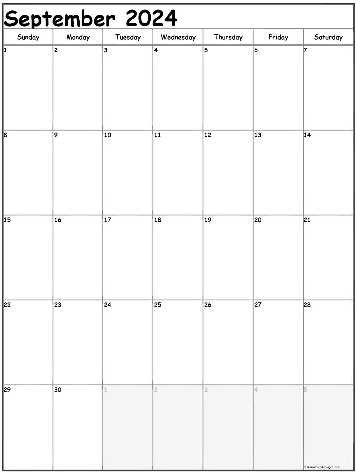 September 2024 Vertical Calendar | Portrait