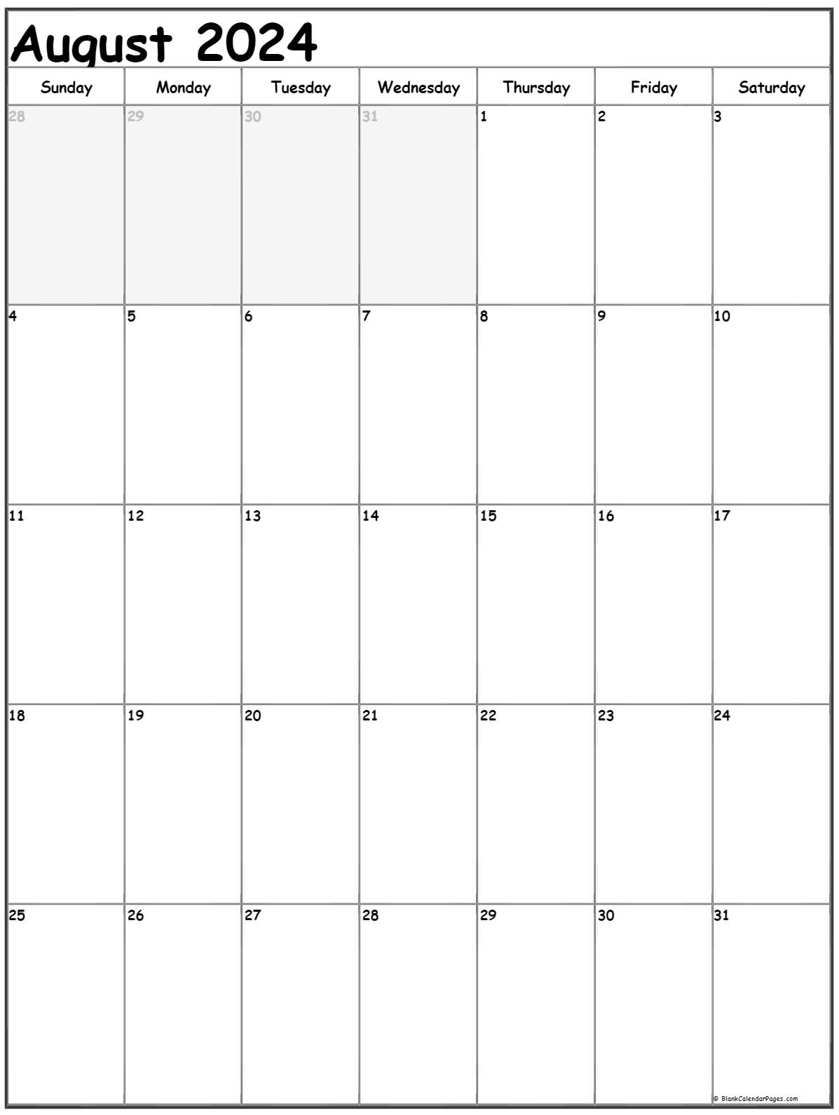 August 2021 Vertical Calendar Portrait