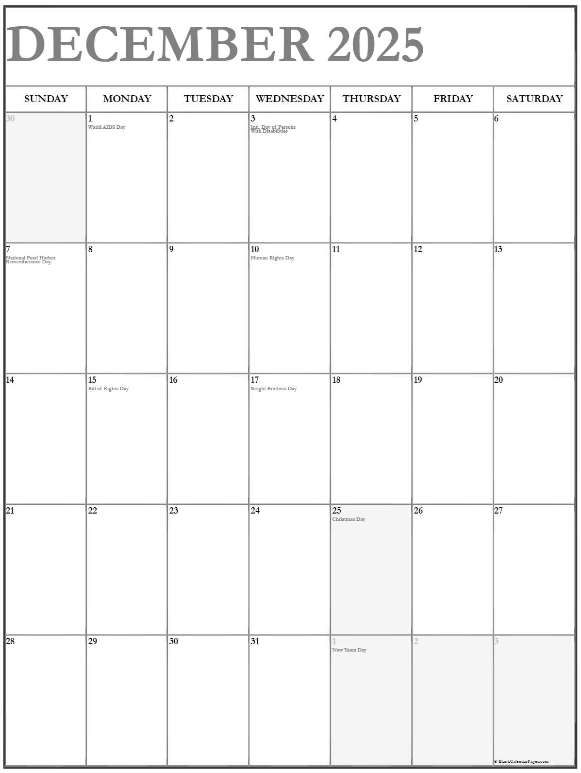 2025 December Calendar With Holidays Printable Pdf Wiki