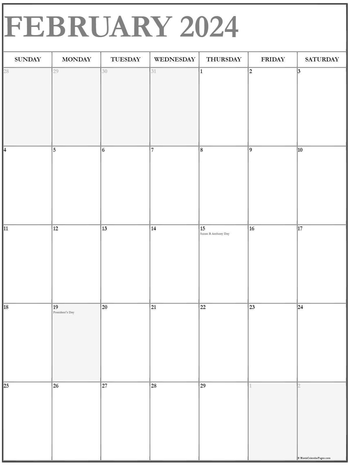 February 2022 Vertical Calendar Portrait
