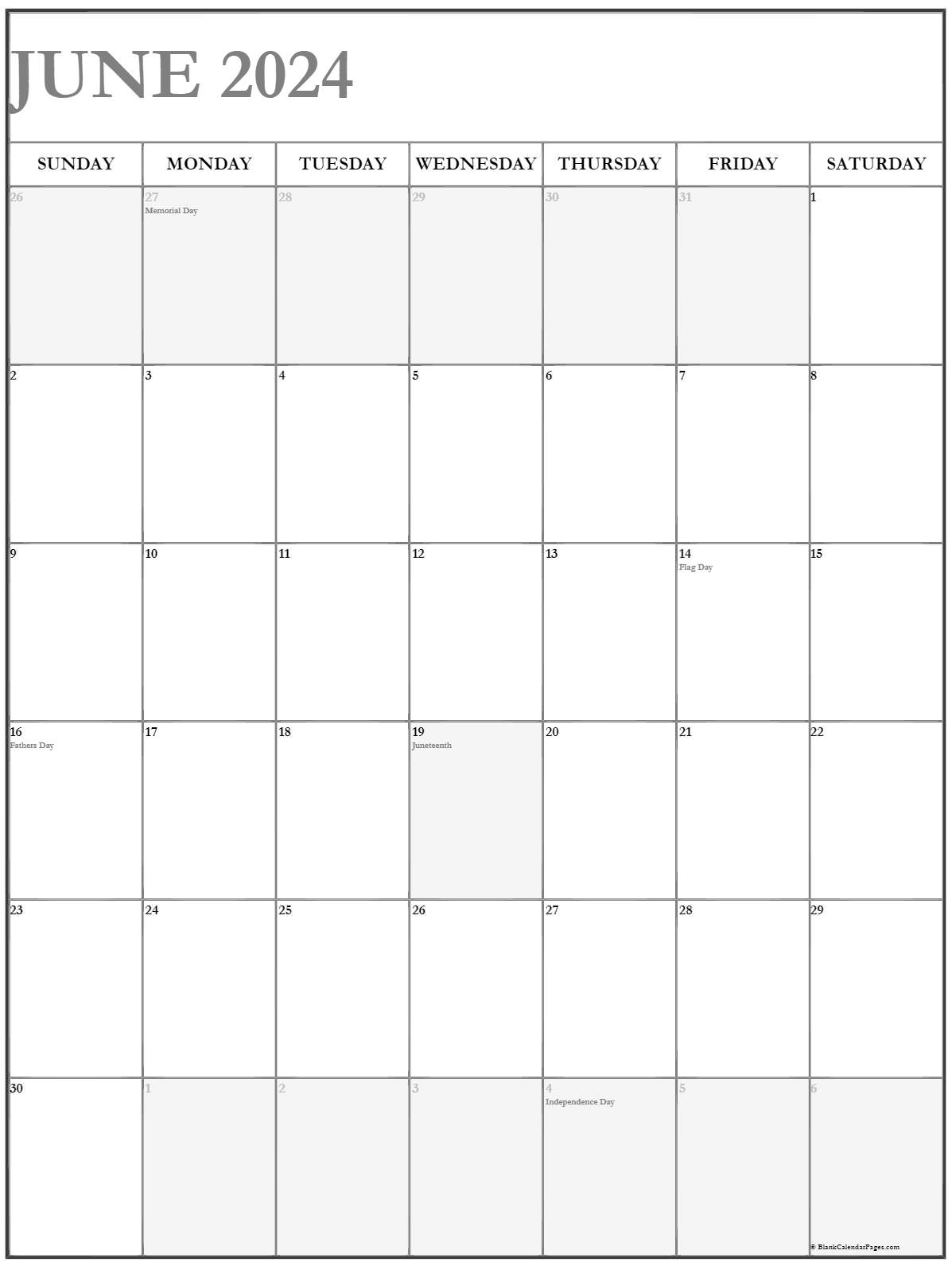 June 2022 Vertical Calendar Portrait