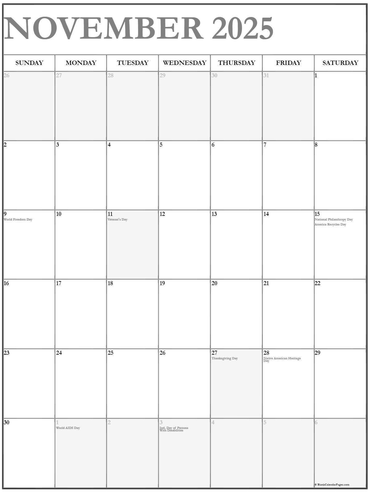 November 2025 Calendar Sheet 
