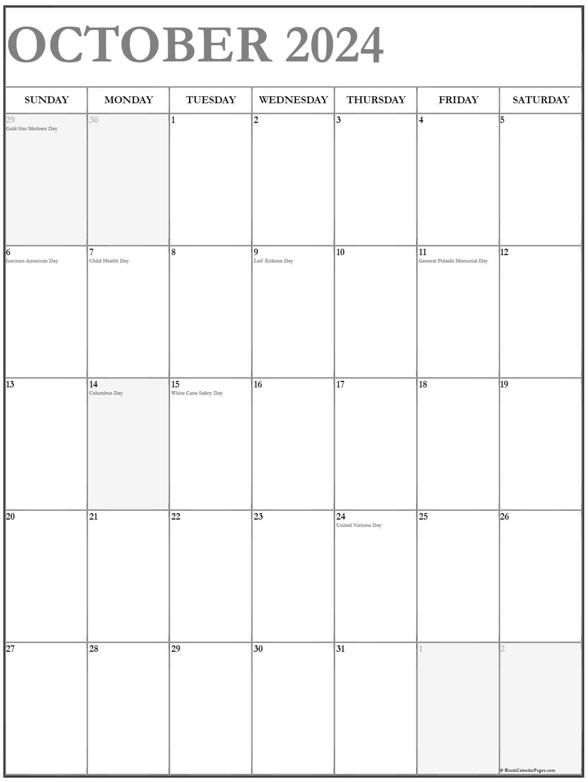 October 2022 Vertical Calendar Portrait