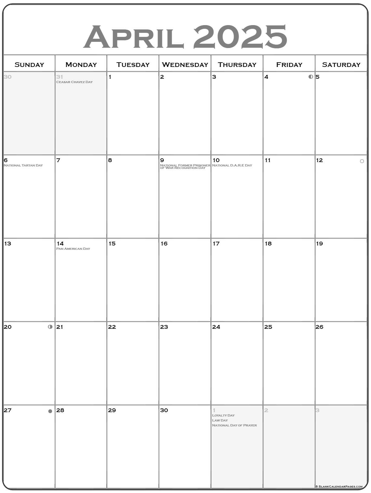 January Through April 2025 Calendar