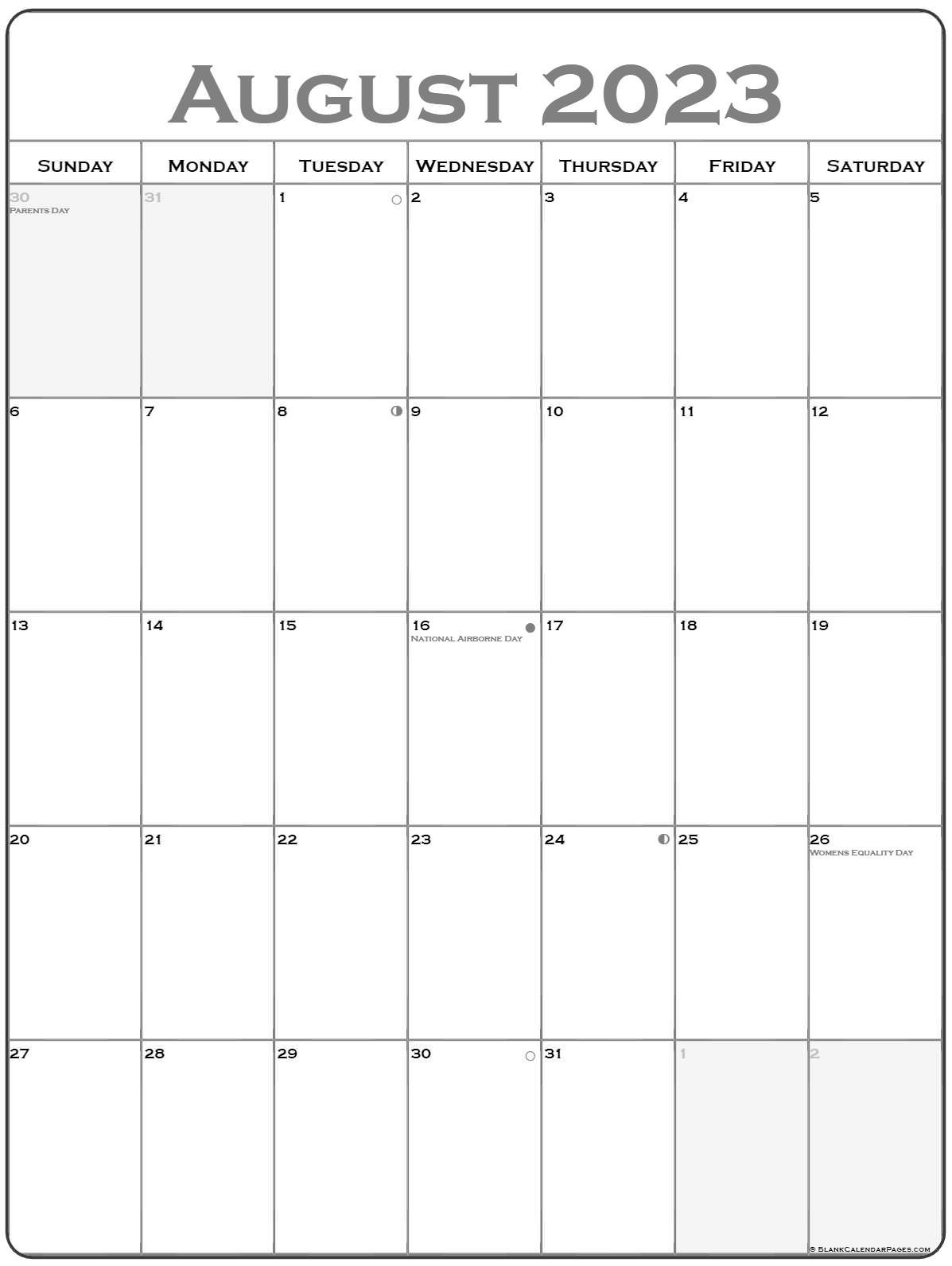 Blank August 2023 Calendar Printable Free 2023 Printable Calendar
