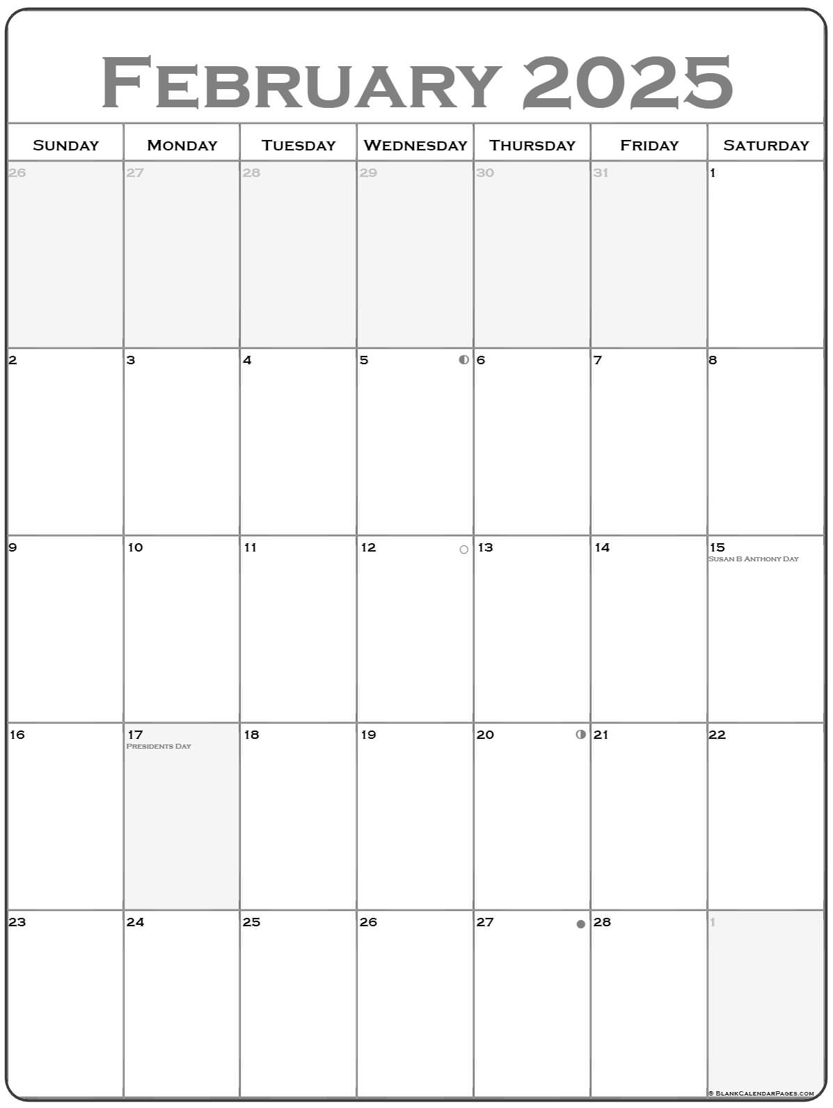 February 2025 Calendar Template