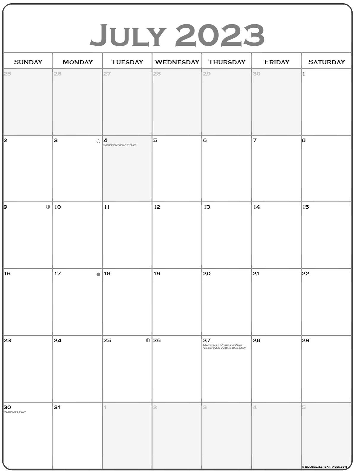 Free Printable Calendar July 2023 Vertical