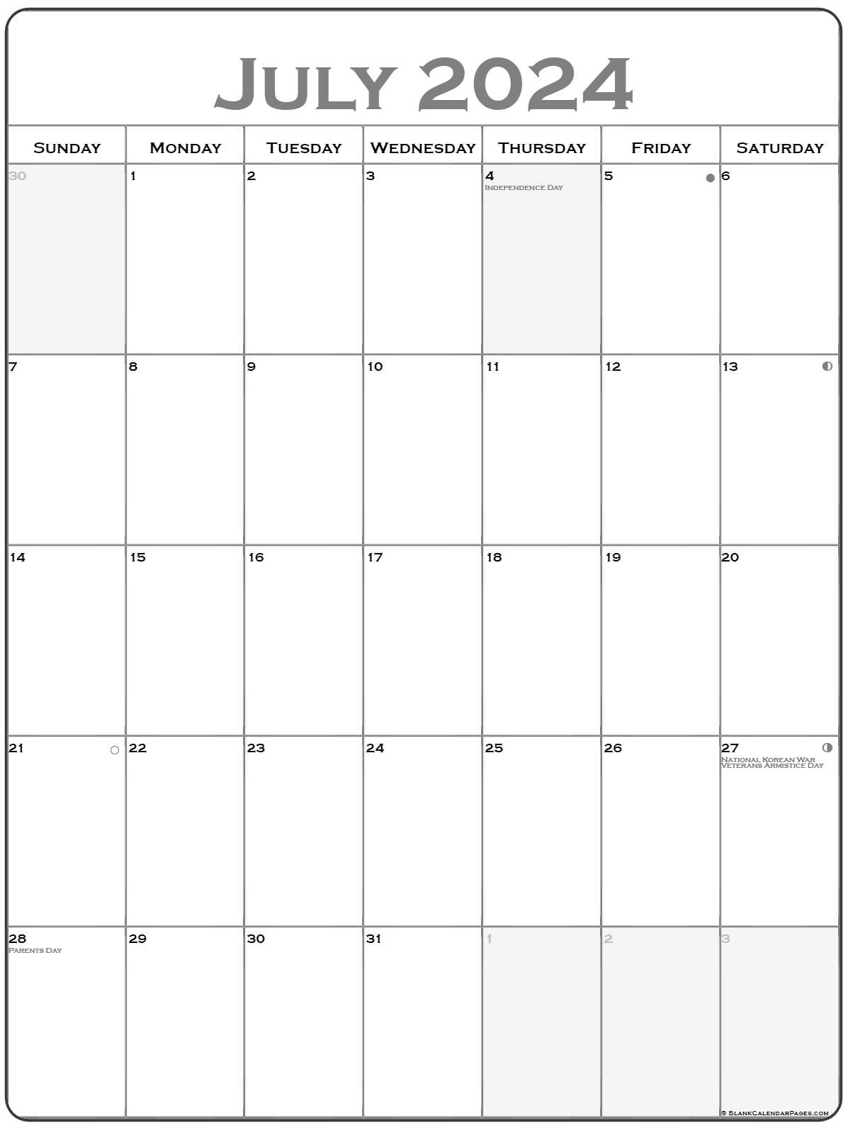 July 2024 Calendar Printable