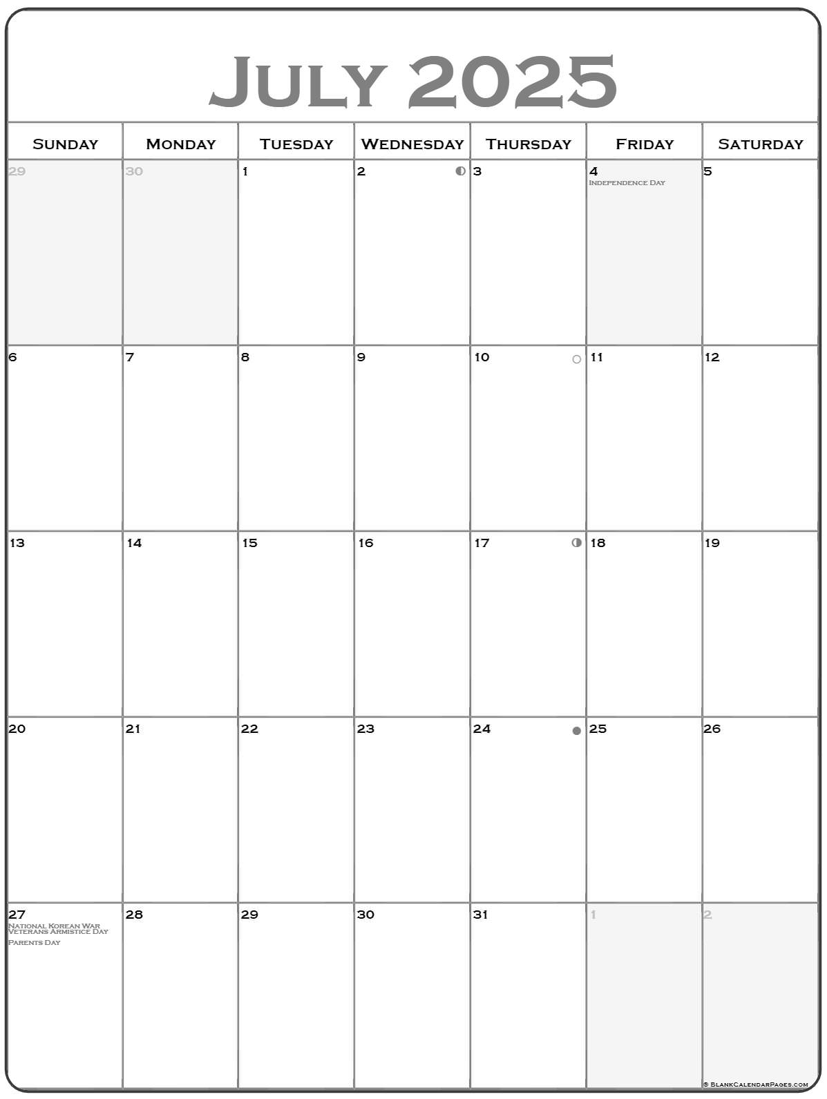 July 2025 Calendar Printable