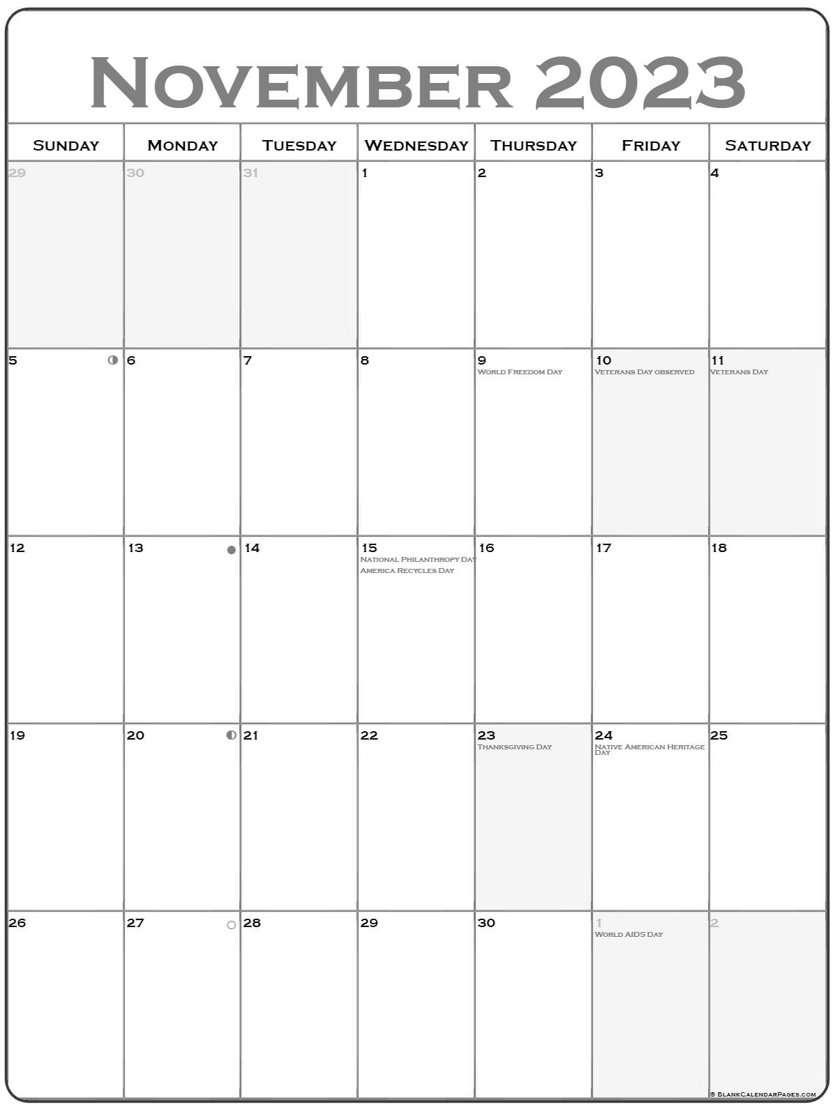 Nov 2023 Calendar Printable Free