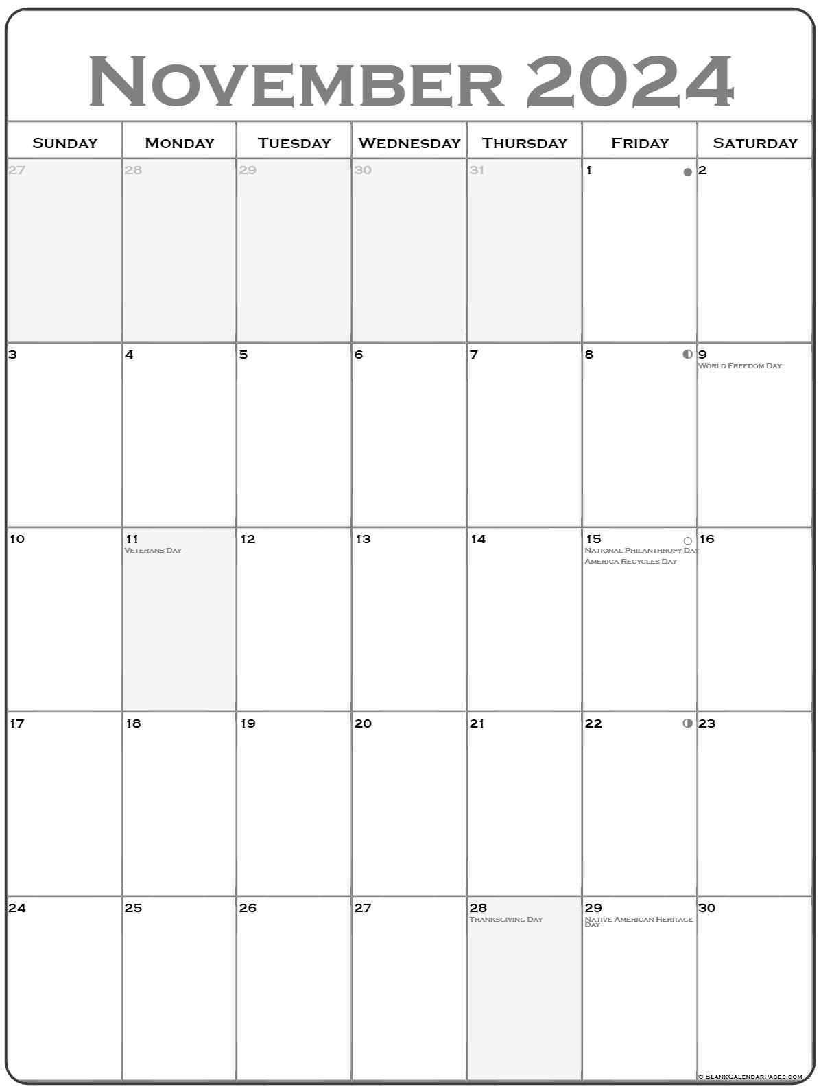 Free Printable Nov 2024 Calendar With Holidays Calendar 2024