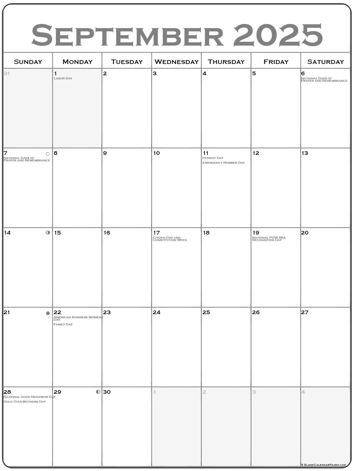 September 5th 2025 Calendar Kevin W Moore