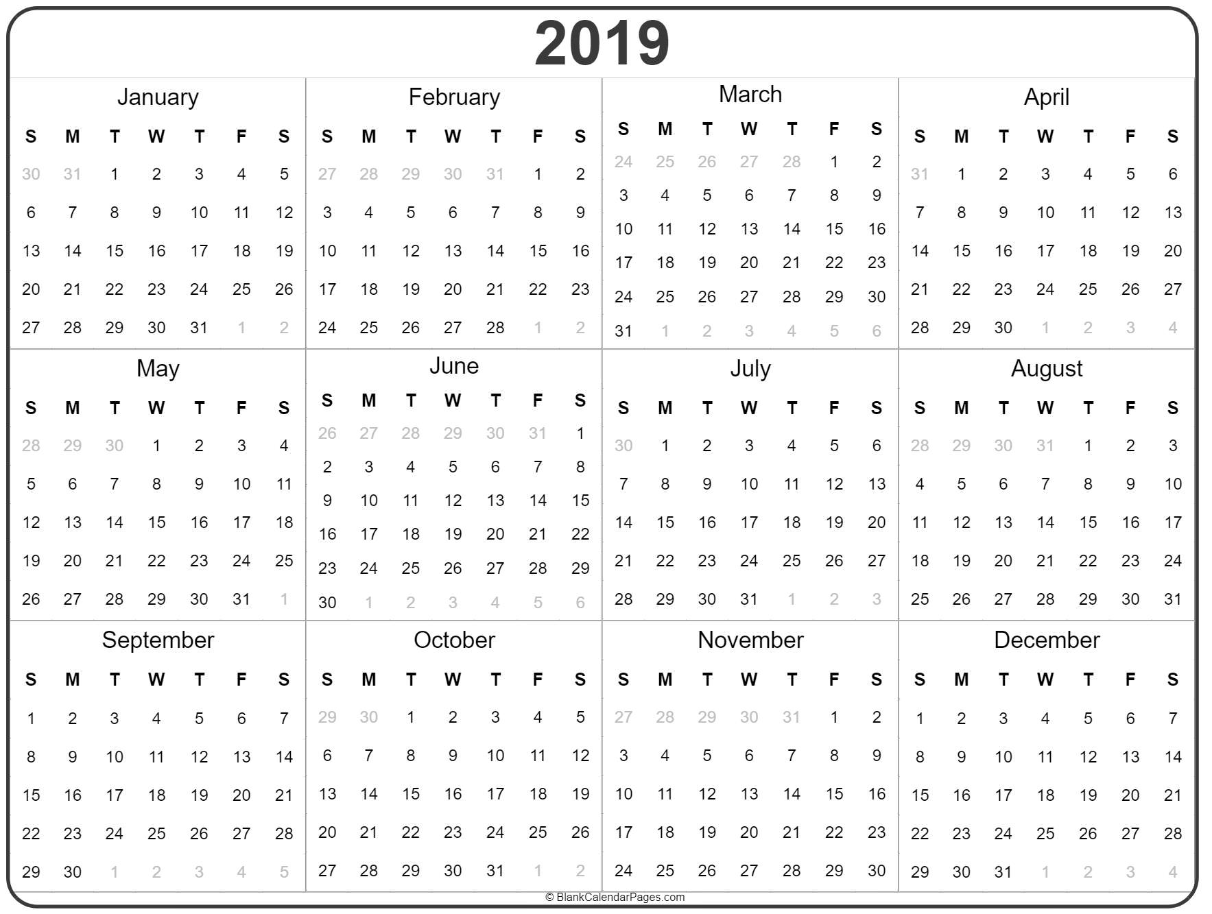 2019 Year Calendar Yearly Printable 0848