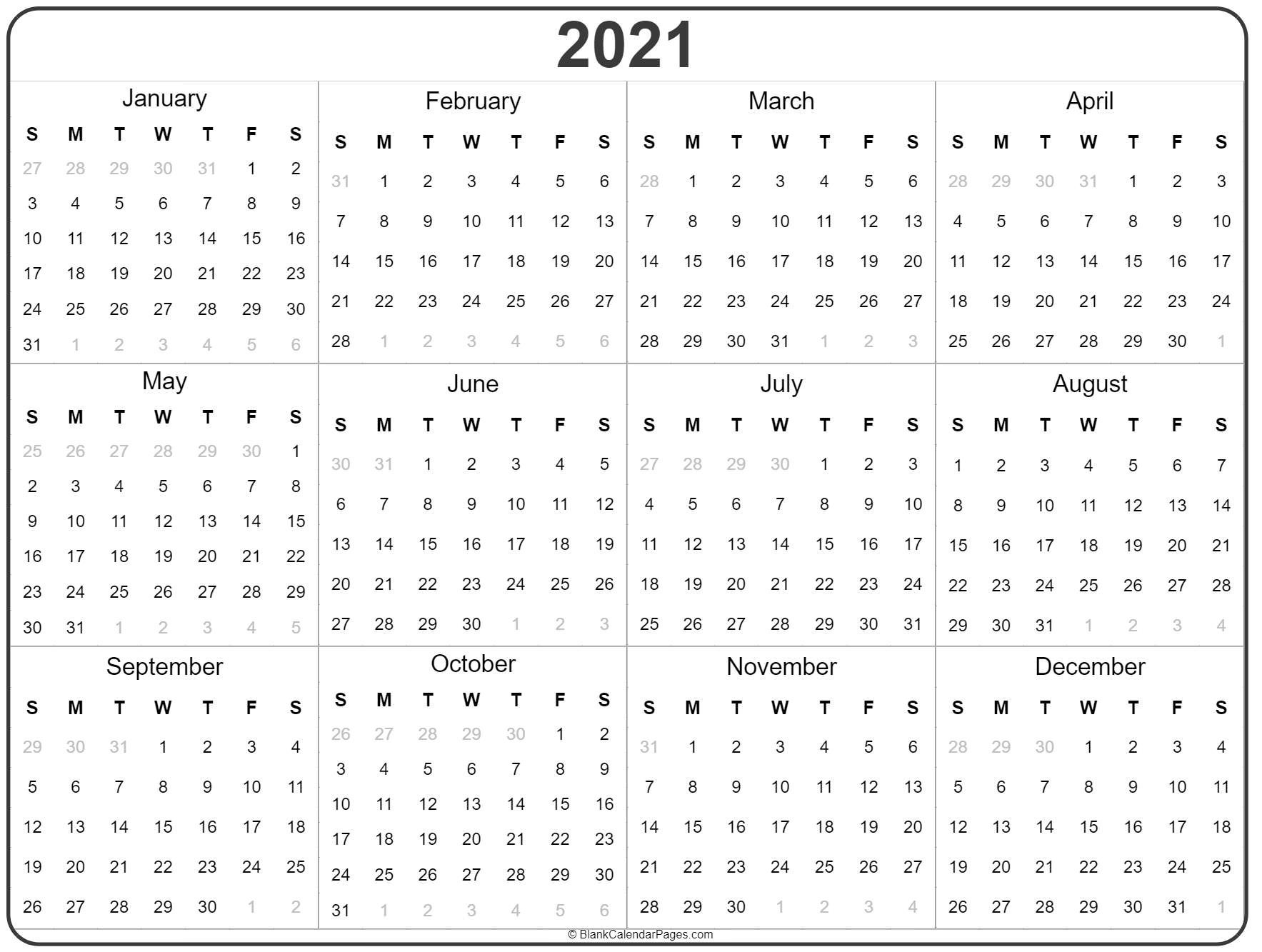 Next Year Calendar 2021