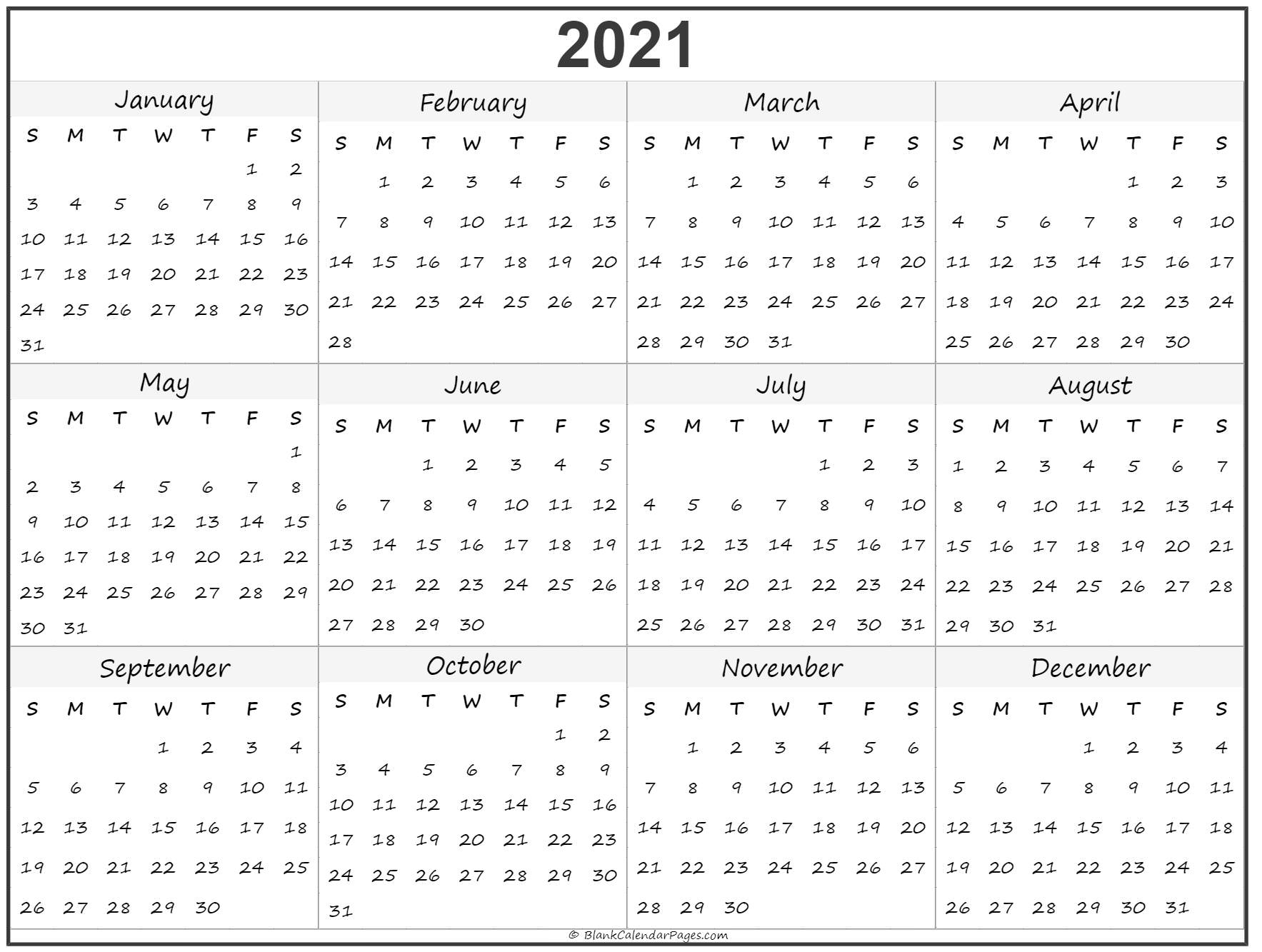 2021 year calendar yearly printable