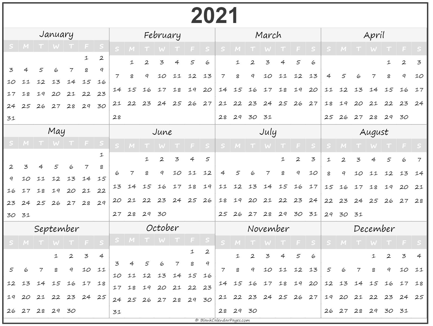 2021 year calendar yearly printable