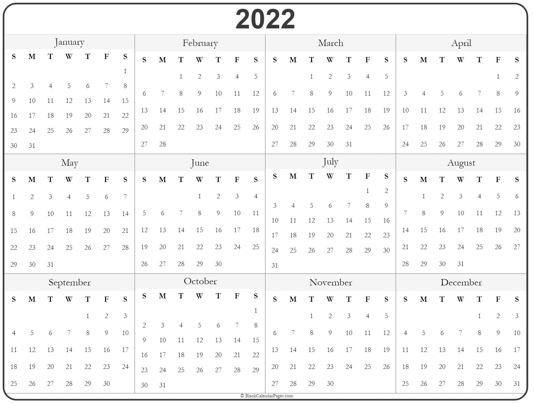 mini calendar printable 2022