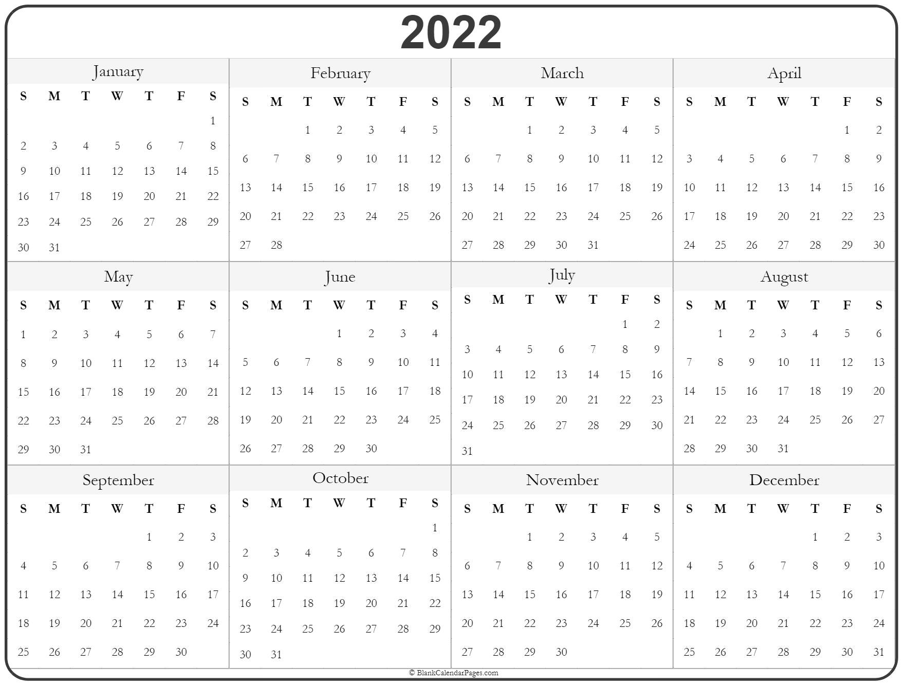 2022 Yearly Calendar 2022 Year Calendar Yearly Printable Chris Duran
