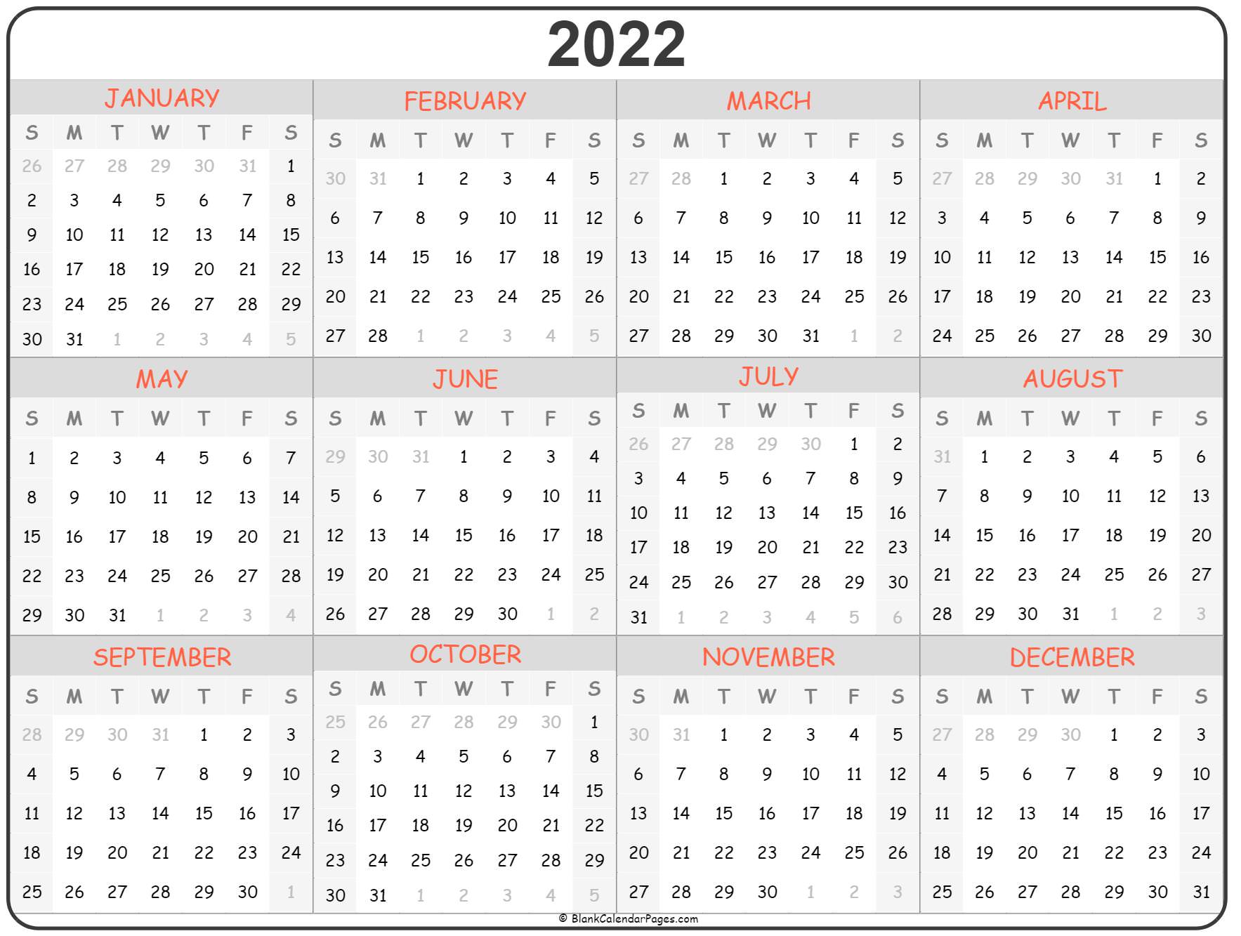 Calendar 2022 Printable