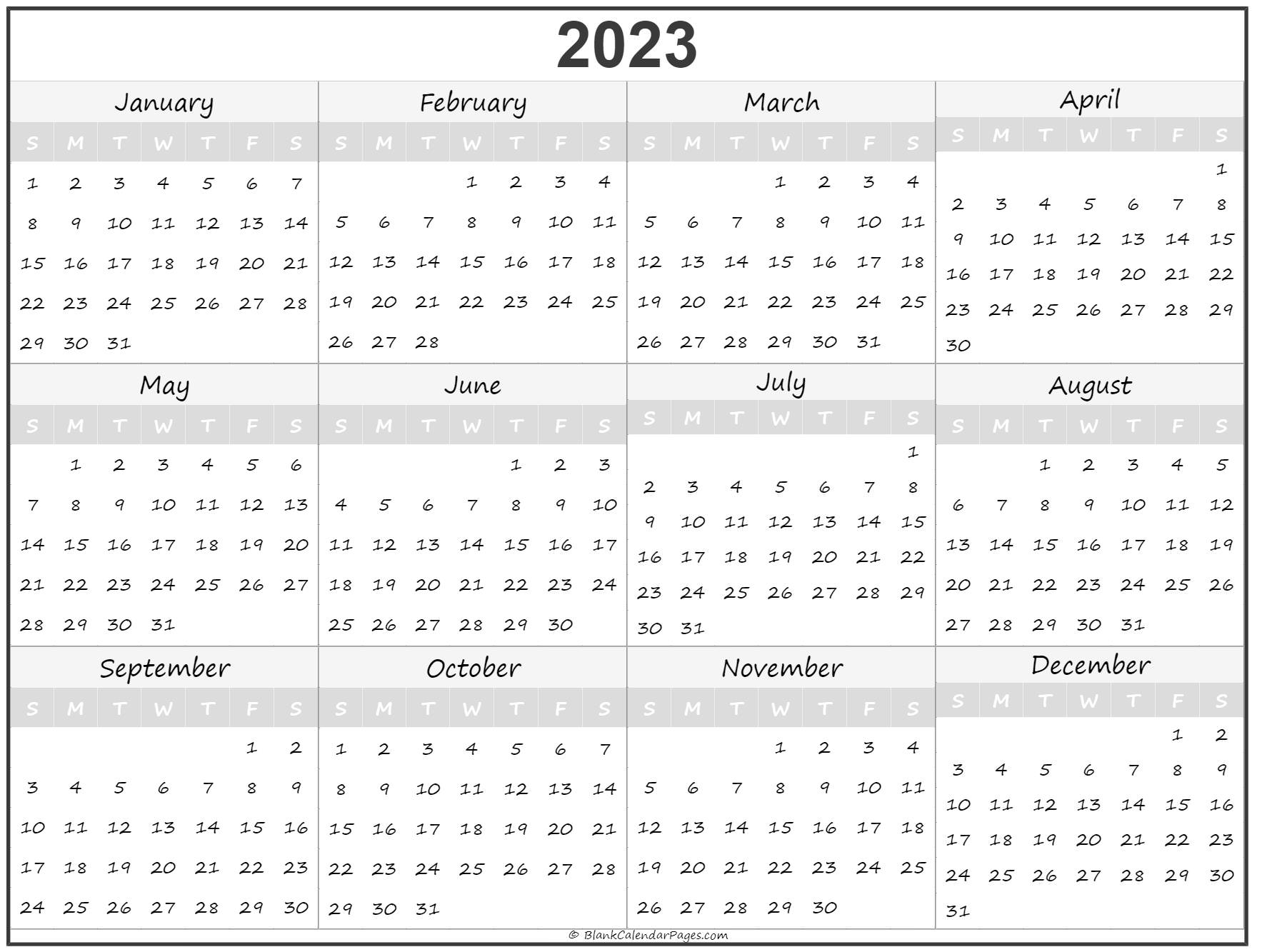 2023 Calendar Printable Yearly With Holidays