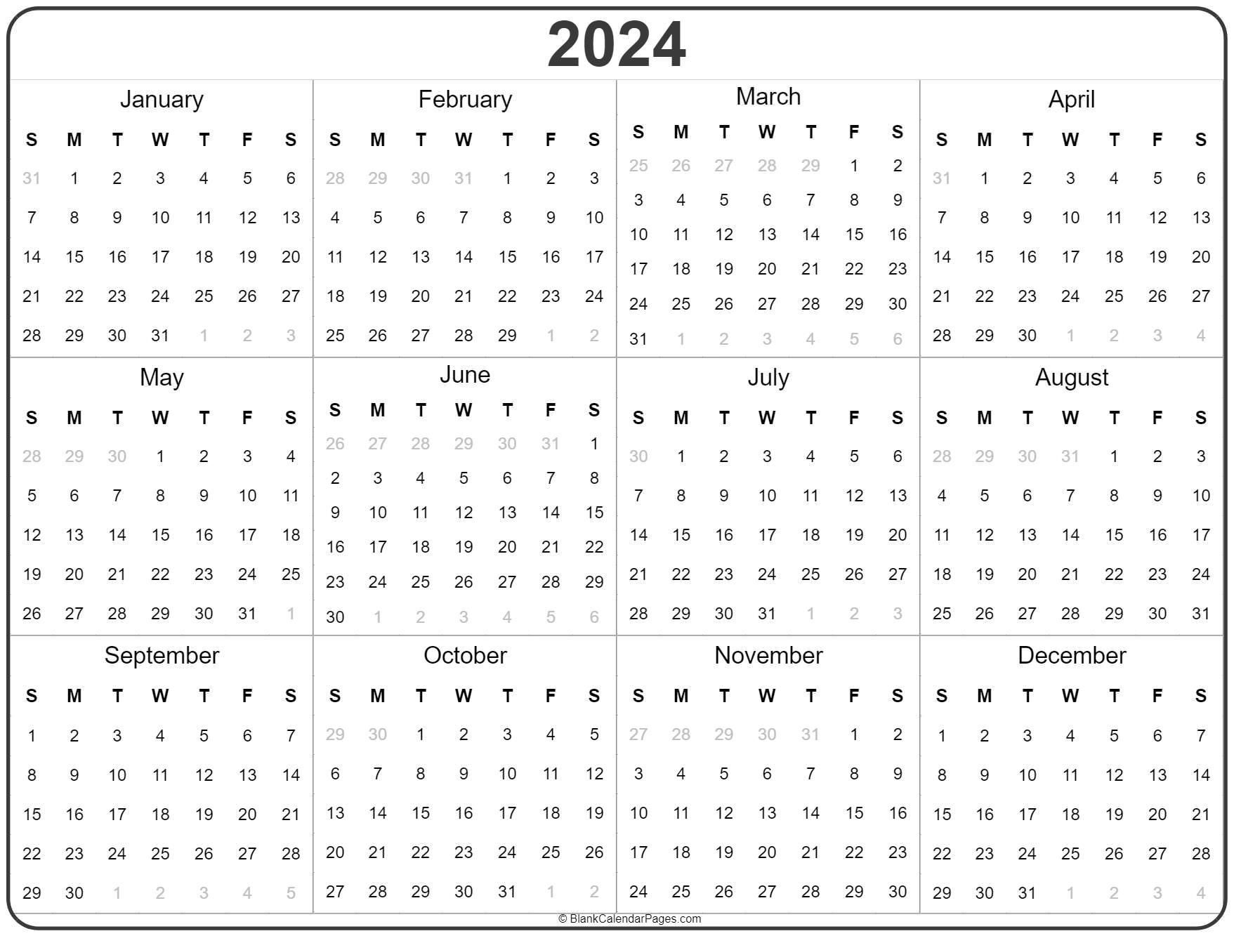 2024 Yearly Calendar Template Agata Ariella