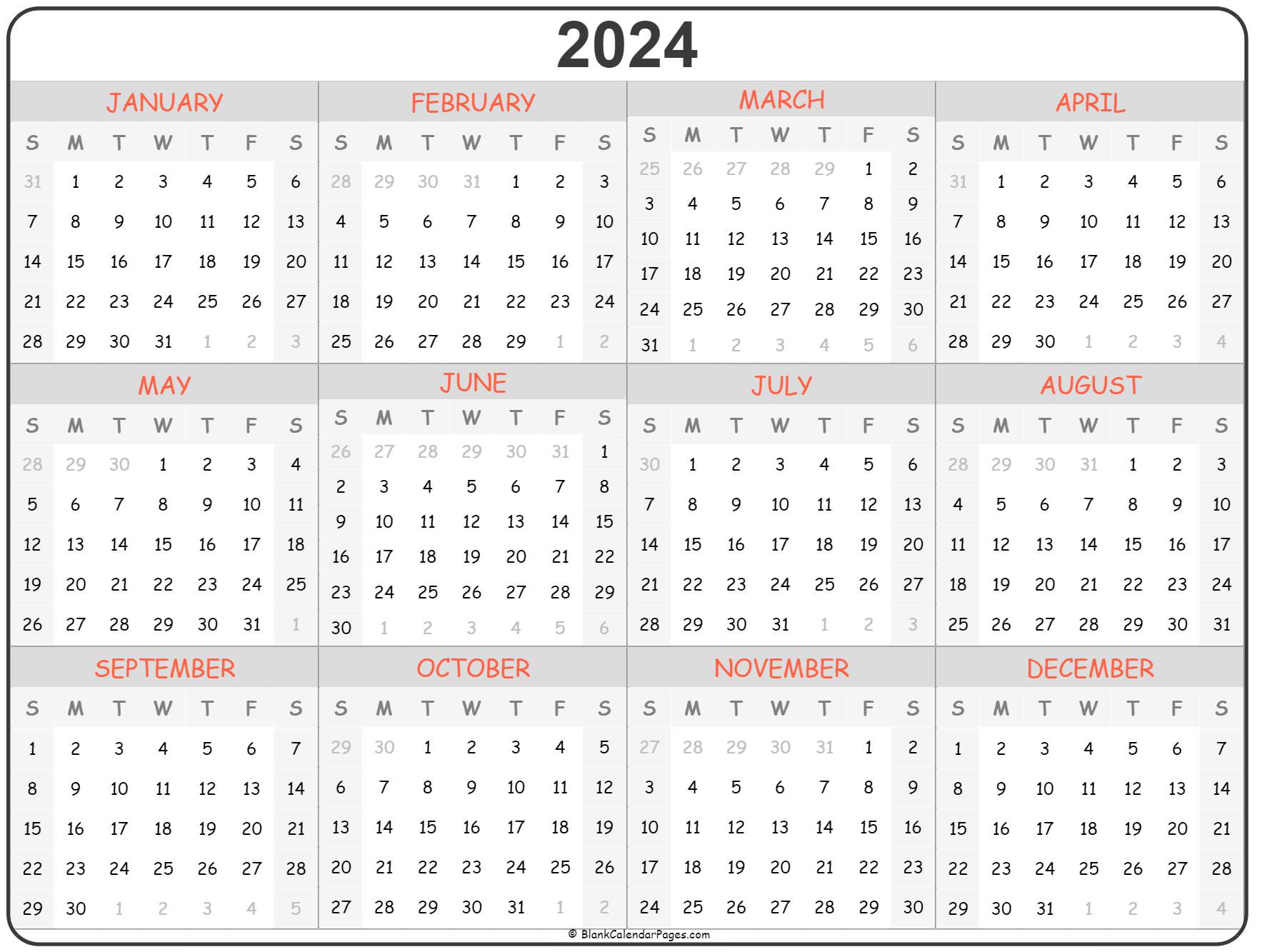 2024 Yearly Calendar With Federal Holidays Printable Latest Top Most Popular Famous Lunar