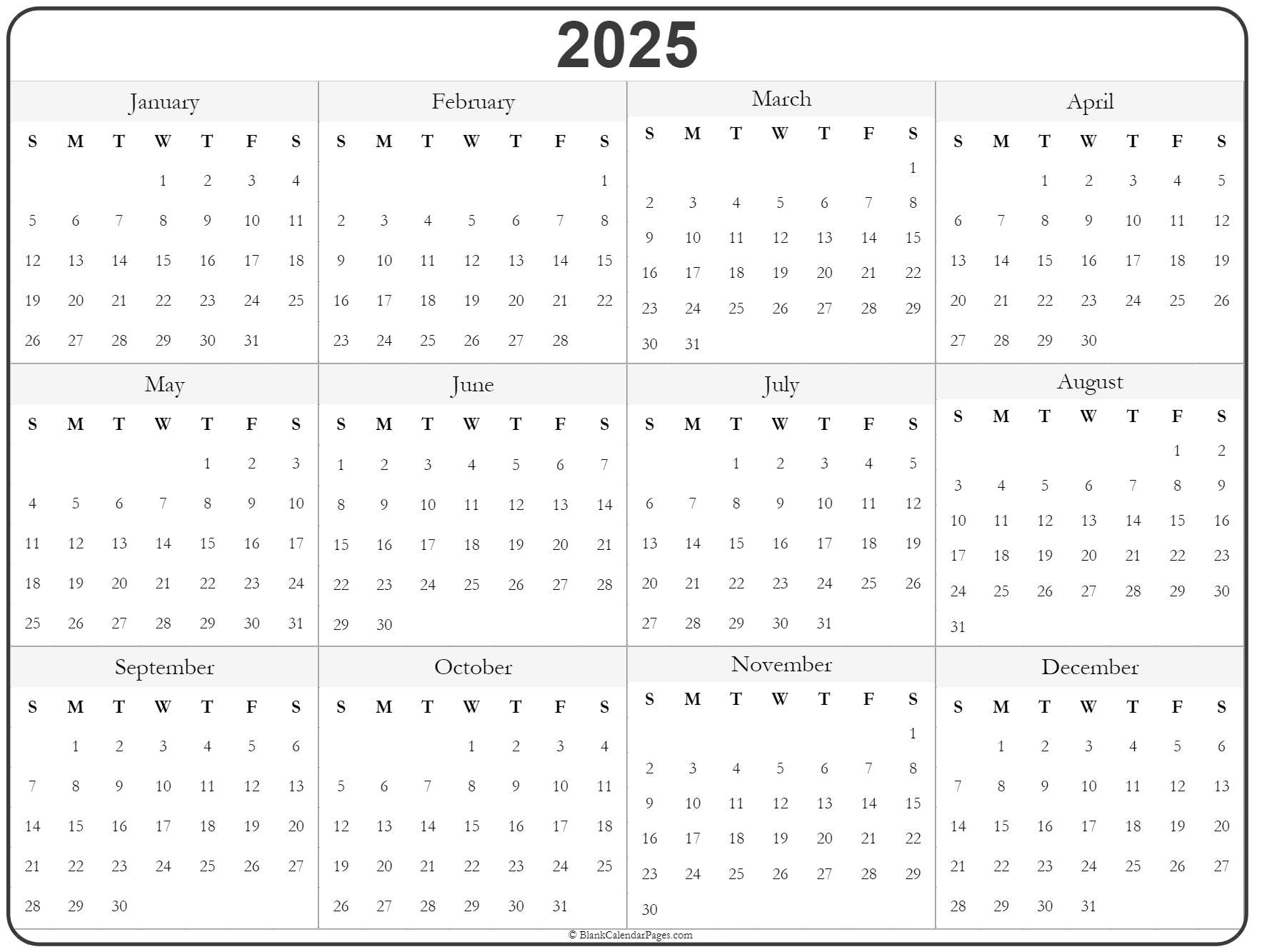 2025 Monthly Calendar Printable Free