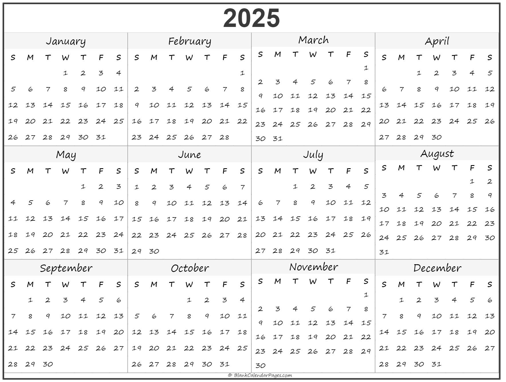 2025 Yearly Calendar