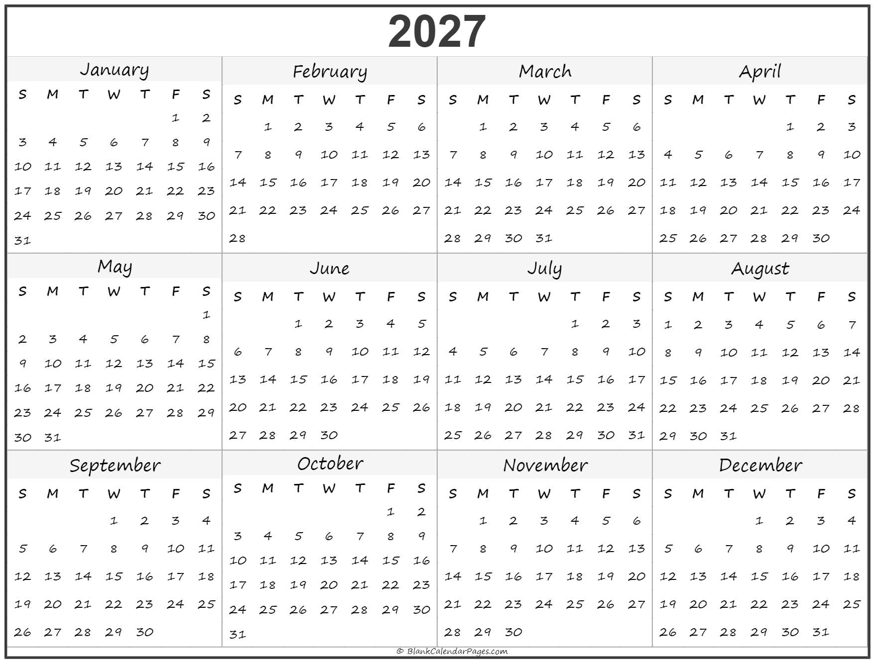 2027 year calendar | yearly printable